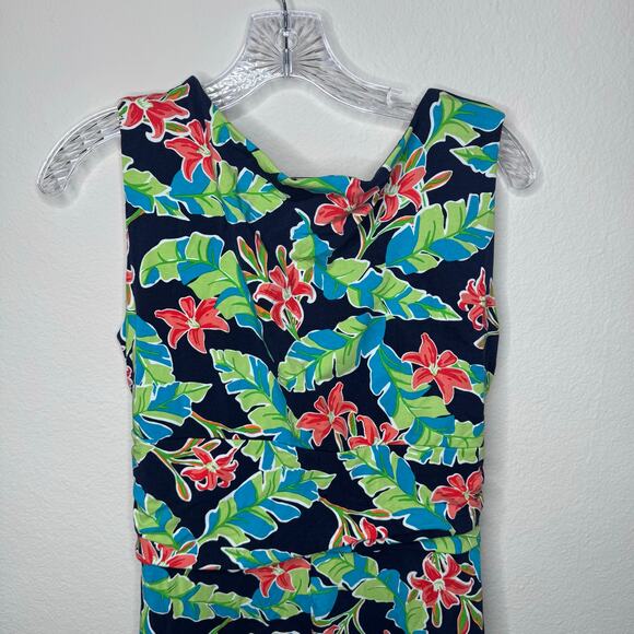 Lands’ End Womens Sleeveless Wrap Dress M 10-12 Navy Floral Tropical Casual - Picture 6 of 9